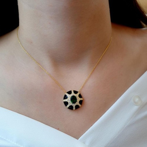 Laura Siyah Mineli Tasarım Gümüş Kadın Kolye - CNG Jewels (1)