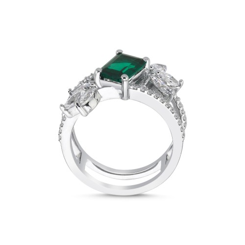 Lidia Yeşil Baget Taşlı Kadın Gümüş Yüzük - CNG Jewels (1)