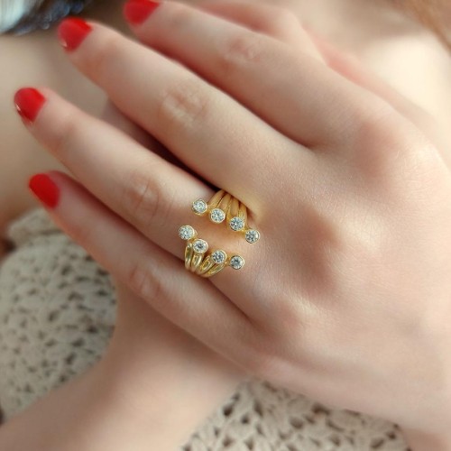Lidya Taşlı Gold Gümüş Kadın Yüzük - CNG Jewels