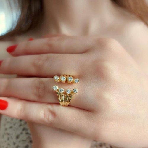 Lidya Taşlı Gold Gümüş Kadın Yüzük - CNG Jewels (1)