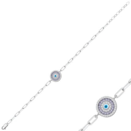 Lila Baget Göz Gümüş Kadın Bileklik - CNG Jewels