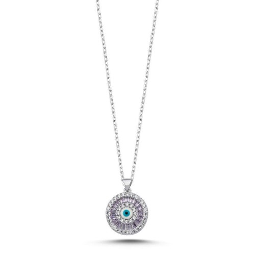 Lila Baget Göz Gümüş Kadın Kolye - CNG Jewels