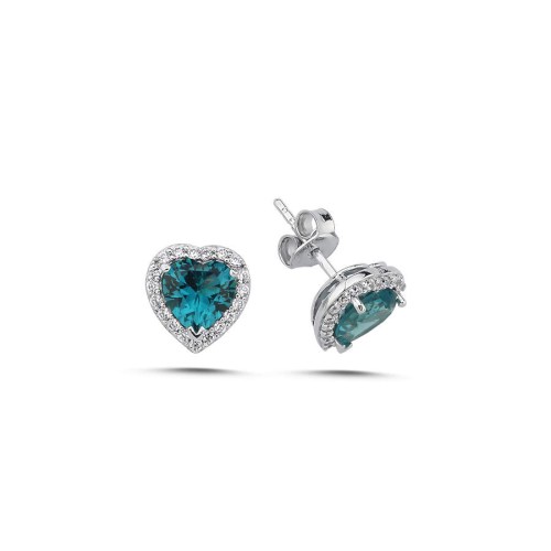 London Blue Heart Solitaire Women's Silver Earrings - CNG Jewels