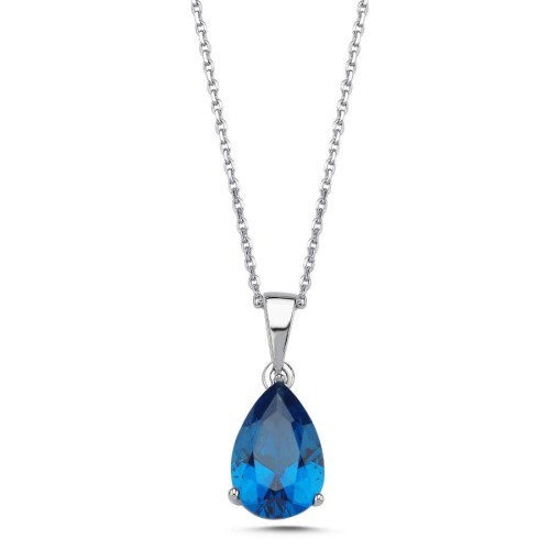 London Blue Topaz Damla Tektaş Kadın Gümüş Kolye - CNG Jewels