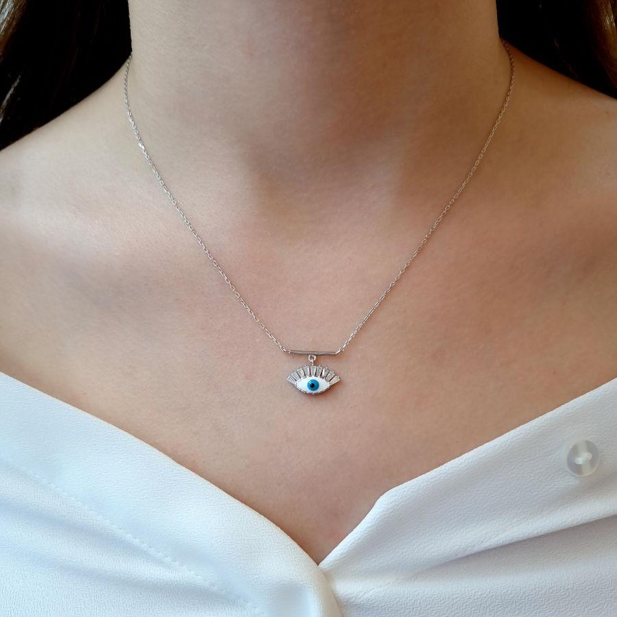 Lora Baguette Eyelash Silver Women's Necklace - CNG Jewels