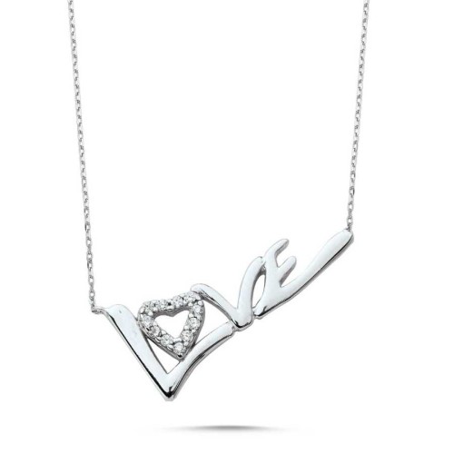Love Yazılı Kalpli Gümüş Bayan Kolye - CNG Jewels