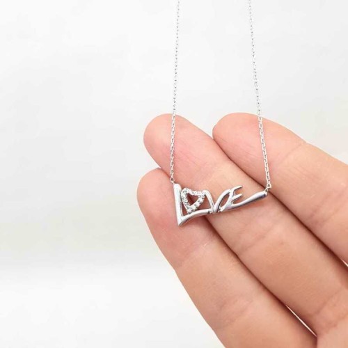 Love Yazılı Kalpli Gümüş Bayan Kolye - CNG Jewels (1)