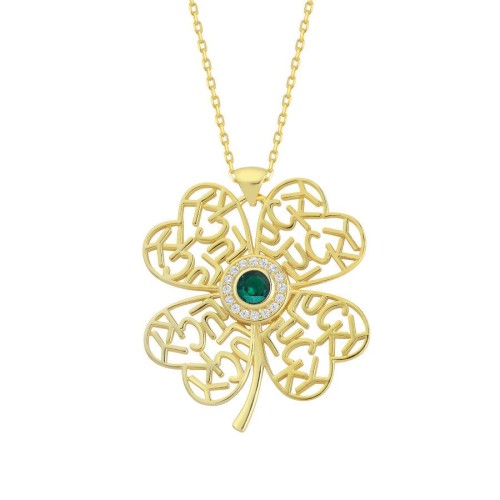 Lucy Clover Green Silver Women's Necklace 