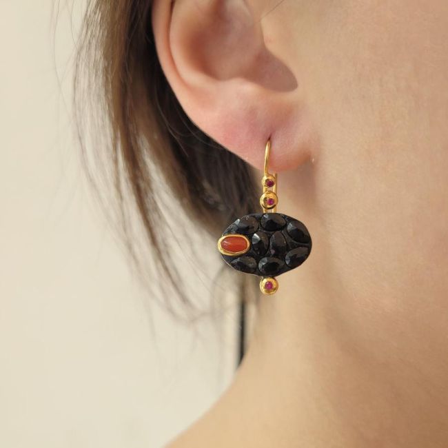 Luna Oniks Tasarım Gümüş Kadın Küpe - 1