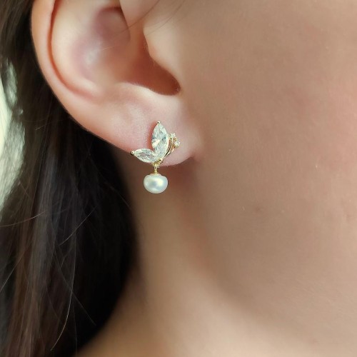Mariposa Doğal İncili Gold Gümüş Kadın Küpe - CNG Jewels (1)