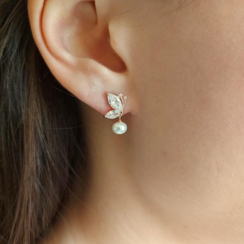 Mariposa Doğal İncili Rose Gümüş Kadın Küpe - CNG Jewels (1)