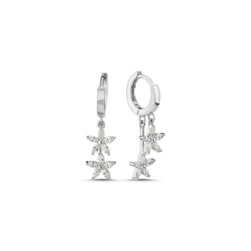 Markiz İki Çiçekli Sallantılı Gümüş Kadın Küpe - CNG Jewels