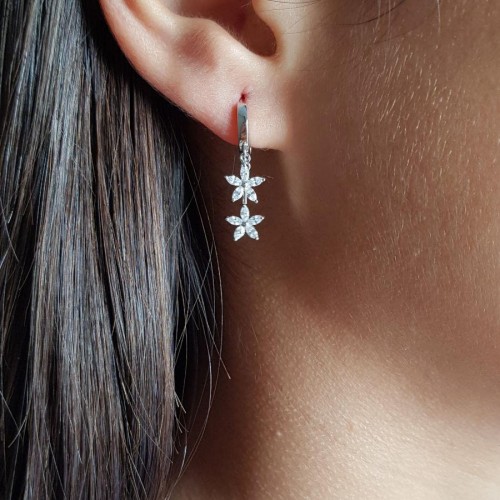 Markiz İki Çiçekli Sallantılı Gümüş Kadın Küpe - CNG Jewels (1)