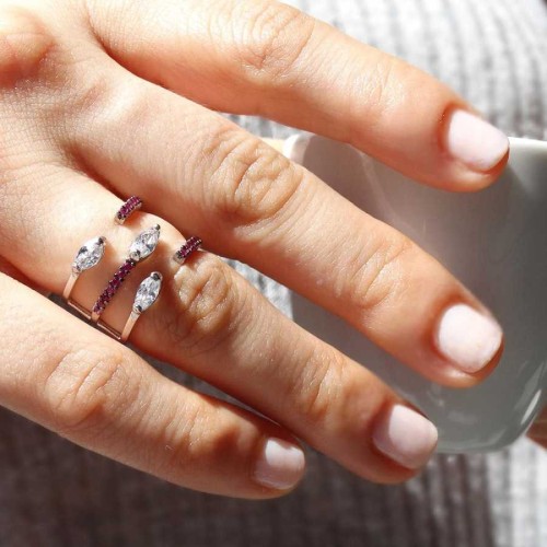 Markiz Kesim Taşlı Renkli Modern Tasarım Gümüş Bayan Yüzük - CNG Jewels