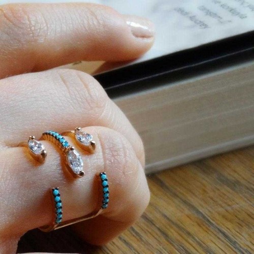 Markiz Kesim ve Turkuaz Taşlı Modern Tasarım Gümüş Bayan Yüzük - CNG Jewels (1)