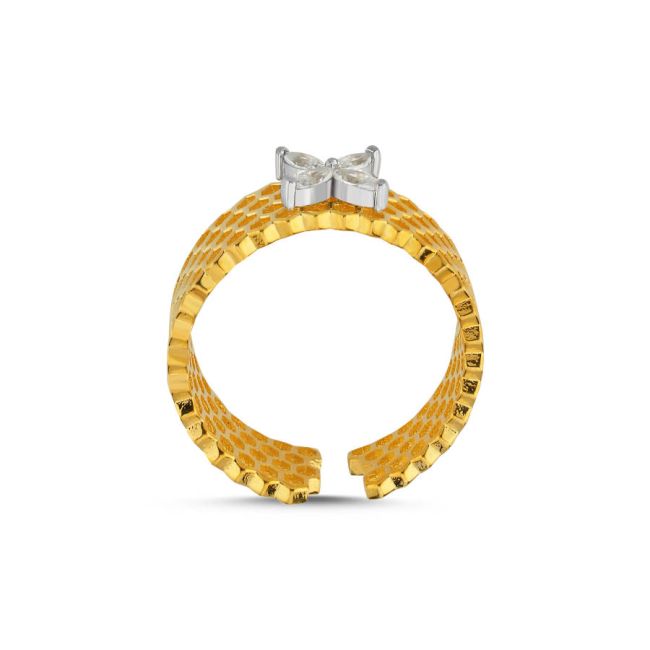 Markiz Roza Arı Peteği Gold Gümüş Kadın Yüzük - 2