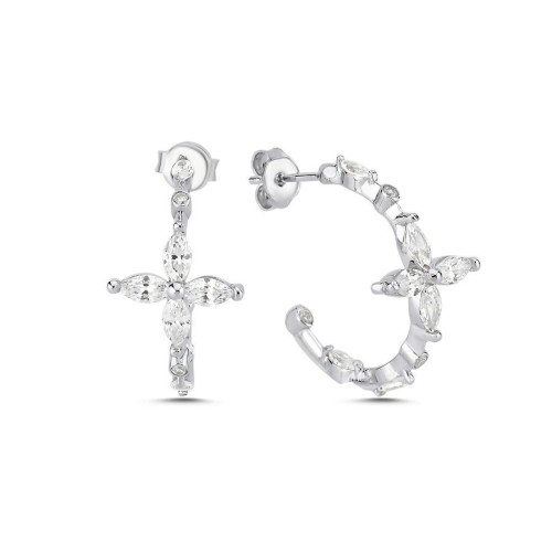 Markiz Roza Halka Gümüş Kadın Küpe - CNG Jewels