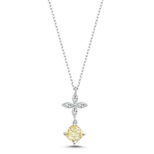 Markiz Roza Kuşin Sarı Fancy Gümüş Kadın Kolye - CNG Jewels