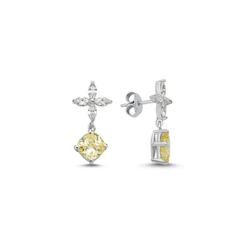 Markiz Roza Kuşin Sarı Fancy Gümüş Kadın Küpe - CNG Jewels