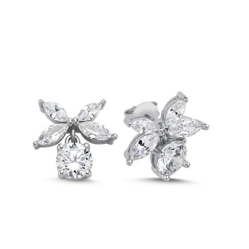 Markiz Roza Sallantılı Tektaş Kadın Gümüş Küpe - CNG Jewels