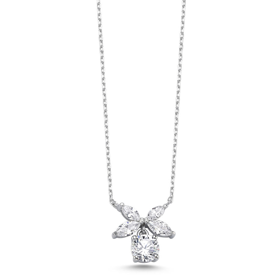 Marquise Rose Solitaire Pendant Silver Women's Necklace - CNG Jewels