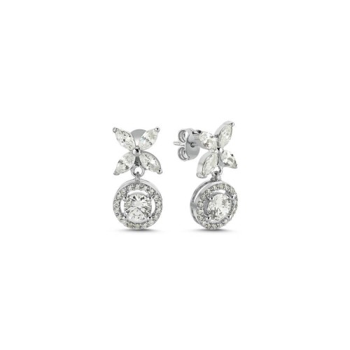 Markiz Roza Yuvarlak Tektaş Anturaj Gümüş Kadın Küpe - CNG Jewels