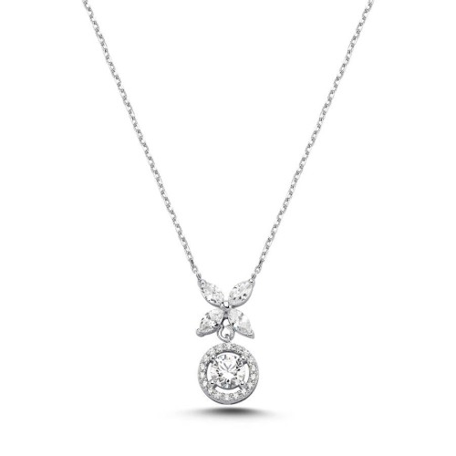 Markiz Roza Yuvarlak Tektaş Kadın Gümüş Kolye - CNG Jewels