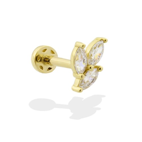 Markiz Taşlı Yaprak Altın Tragus Piercing - CNG Jewels