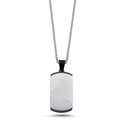 Mat Beyaz Plaka Asker Künye Çelik Erkek Kolye - CNG Jewels