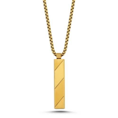 Mat Parlak Yassı Çubuk Gold Çelik Erkek Kolye - CNG Jewels
