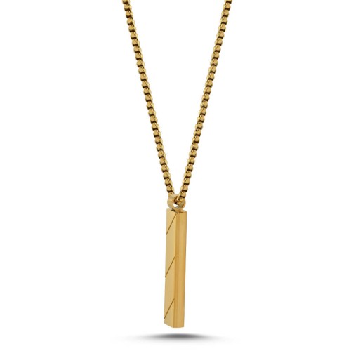 Mat Parlak Yassı Çubuk Gold Çelik Erkek Kolye - CNG Jewels (1)