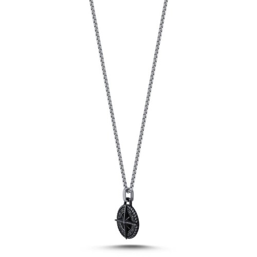 Mat Siyah Kutup Yıldızı Çelik Erkek Kolye - CNG Jewels (1)