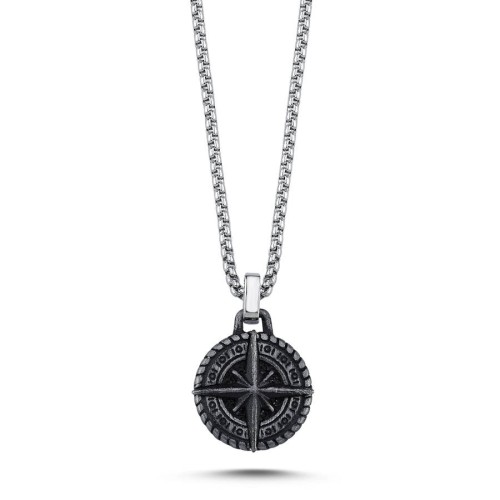 Mat Siyah Kutup Yıldızı Çelik Erkek Kolye - CNG Jewels