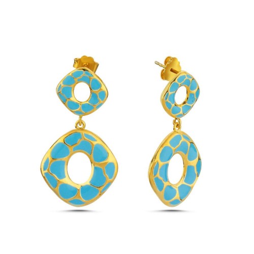 Mavi Benekli Sallantılı Gümüş Kadın Küpe - CNG Jewels