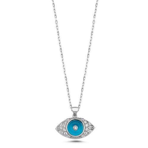 Mavi Cam Göz Gümüş Kadın Kolye - CNG Jewels