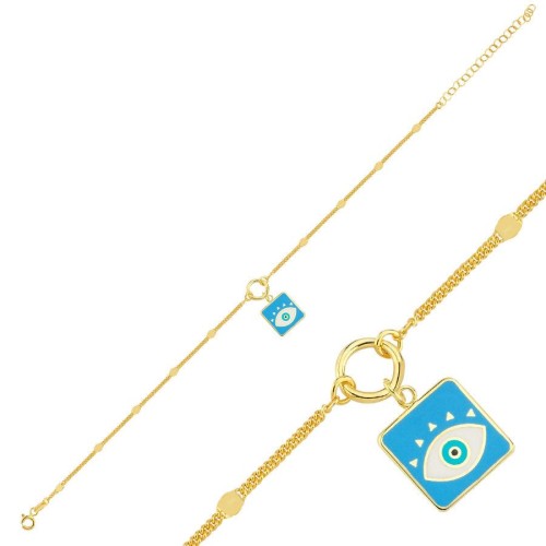 Mavi Charm Nazar Boncuklu Gold Gümüş Halhal - CNG Jewels (1)