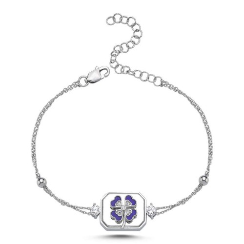 Mavi Dört Yaprak Yonca Kadın Gümüş Bileklik - CNG Jewels (1)
