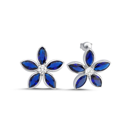 Mavi Fiore Çiçek Gümüş Kadın Küpe - CNG Jewels