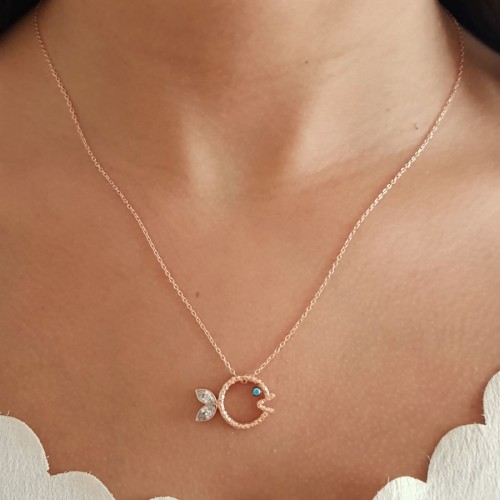 Mavi Gözlü Tasarım Balık Gümüş Bayan Kolye - CNG Jewels (1)
