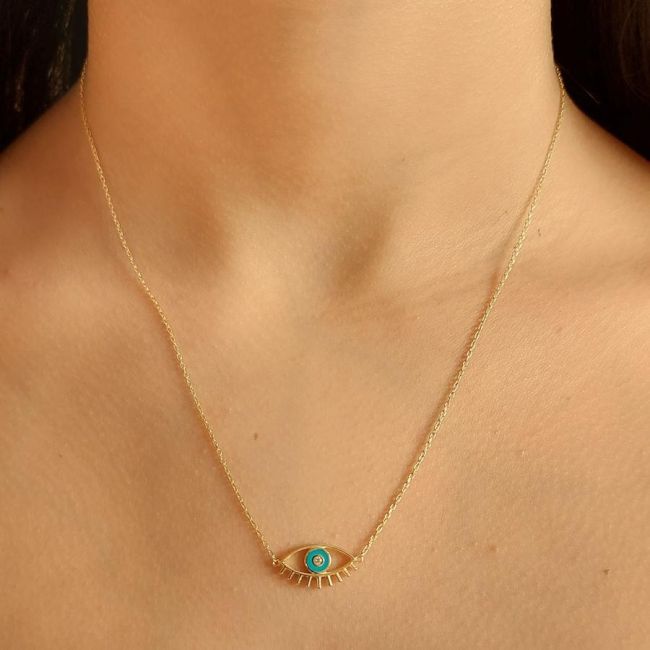 Mavi Kirpikli Göz Kadın Gümüş Kolye - 2