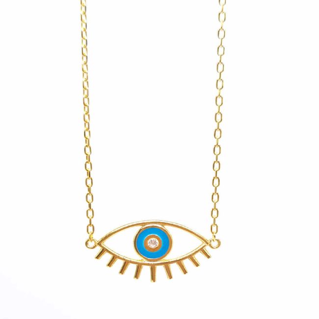 Mavi Kirpikli Göz Kadın Gümüş Kolye - 1