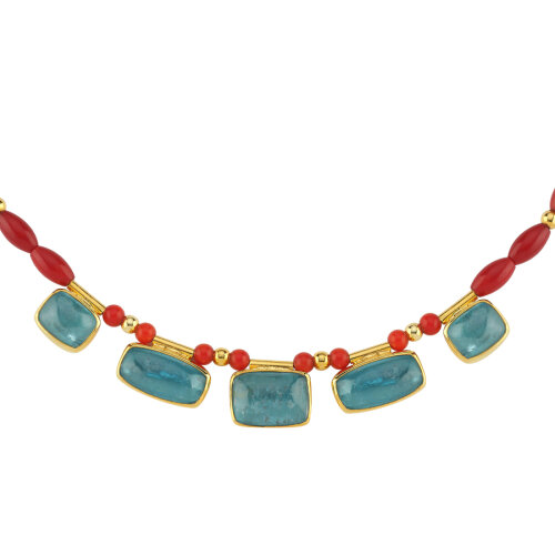 Mavi Kyanite ve Mercan Taşlı Özel Tasarım Gümüş Kolye - CNG Jewels