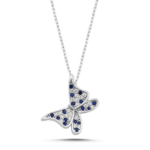 Mavi Mariposa Kelebek Gümüş Kadın Kolye - CNG Jewels
