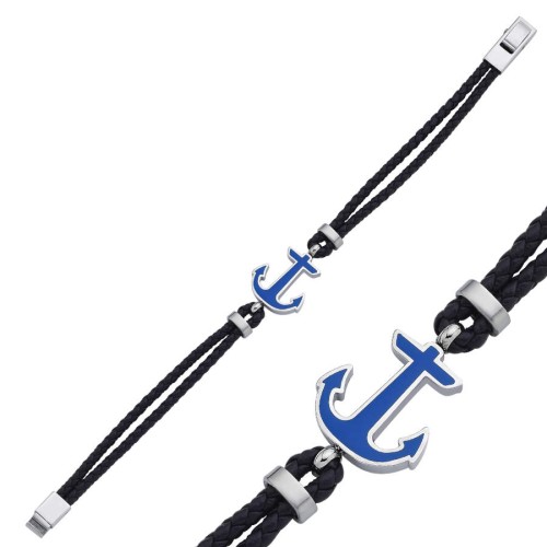 Mavi Mineli Çapa Derili Çelik Erkek Bilekliği - CNG Jewels (1)