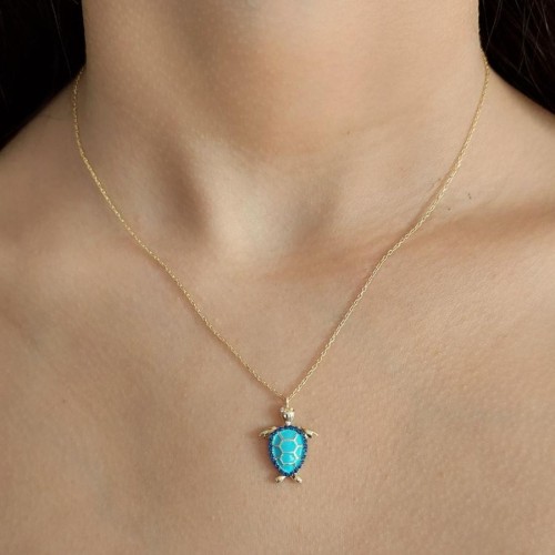 Mavi Mineli Kaplumbağa Kadın Gümüş Kolye - CNG Jewels (1)