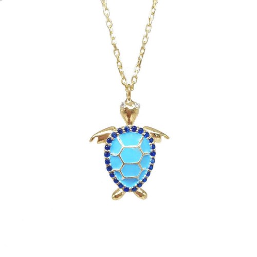 Mavi Mineli Kaplumbağa Kadın Gümüş Kolye - CNG Jewels