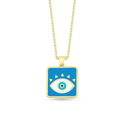 Mavi Mineli Kirpikli Göz Kadın Gümüş Kolye - CNG Jewels