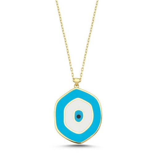 Mavi Mineli Silvia Göz Gümüş Kadın Kolye - CNG Jewels