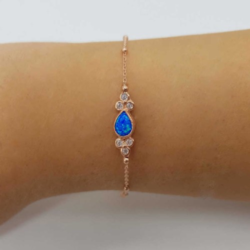 Blue Opal Drop Stone Silver Women's Bracelet 
