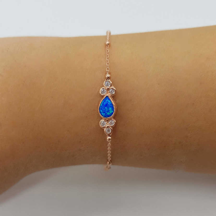 Mavi Opal Damla Taşlı Gümüş Kadın Bileklik - CNG Jewels